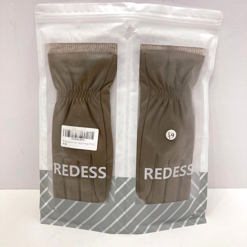 REDESS Leather Gloves‎ Womens Small 6.5 Beige Khaki Lined Knit NEW in Package